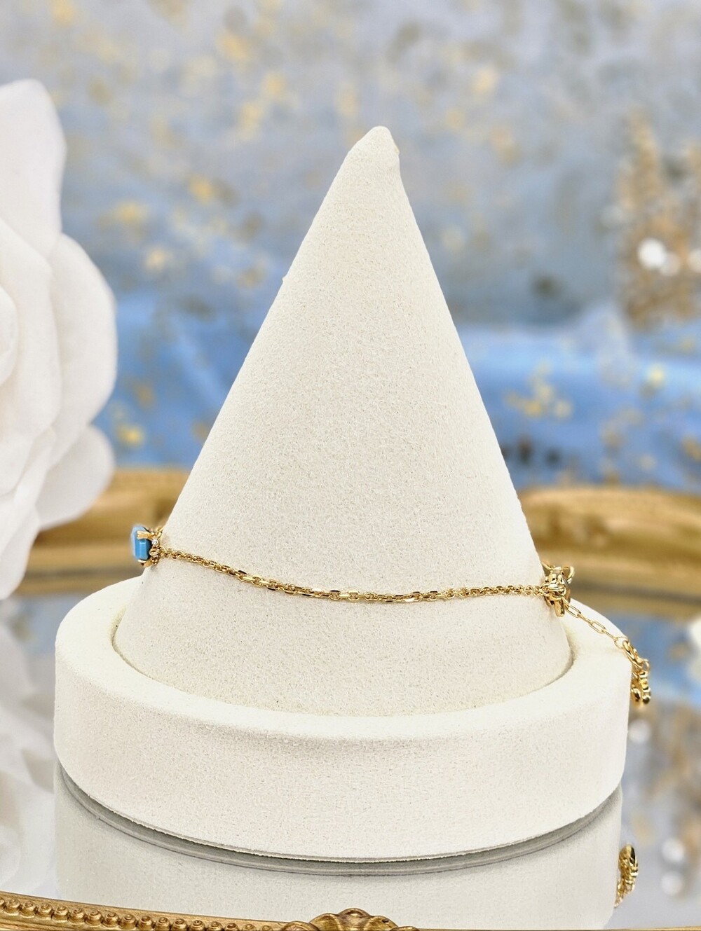 Kate Spade Bracelet Blue Gold Chain Boho Classic Modern Resort Gifts Minimalist - Picture 3 of 5